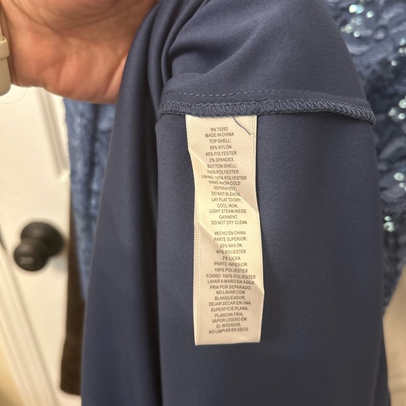 NWT ALEX EVENINGS Women's Sequined 3/4 Sleeve Midi Evening Dress 12P Wedgewood - Picture 9 of 11